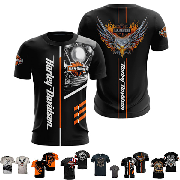 /HH/Harley-Davidson moottoripyörä T-paidat miehet kesä rento lyhythihainen toppi Tee C 2XL C 2XL