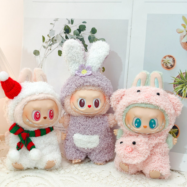 [HH] 17cm Labubu Docka Kläder Tillbehör Set Mini Docka Kostym Gåva Röd Liten Svan Panda Jumpsuit Uppsättning för DIY Samlare style 15