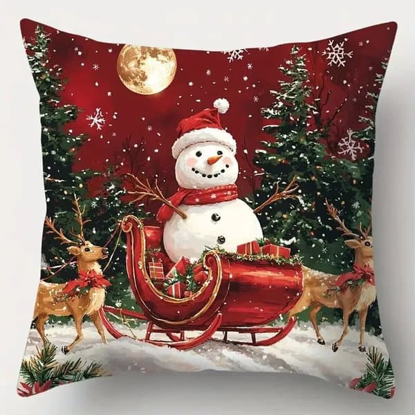 4-pack Juldekorations Kuddfodral 45x45cm, Polyester med Dragkedja, Dekorativa Kuddfodral för Soffa & Hem