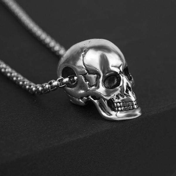 Rustfrit stål kranie vedhæng halskæde, punk hip hop skelet halskæde, titanium stål kæde halskæde smykker til mænd kvinder