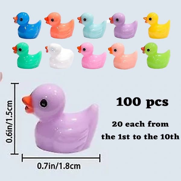 100 stk Tiny Ducks Sett Dekorasjon - Bedårende Miniender i Flere Farger