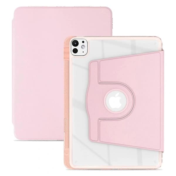 HA~Etui til iPad Pro 13 (2024) PU Læder+Akryl+TPU Roterende Klar Tablet Beskyttelse Auto Vågn/Sov - Pink