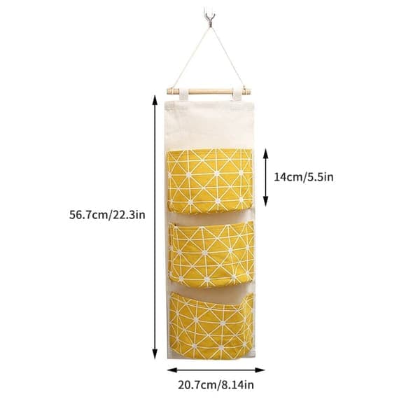 3-Pack Hängande Förvaringspåse med 3 Fack - Bomull/Linne Väggförvaring för Sovrum, Vardagsrum och Kök
