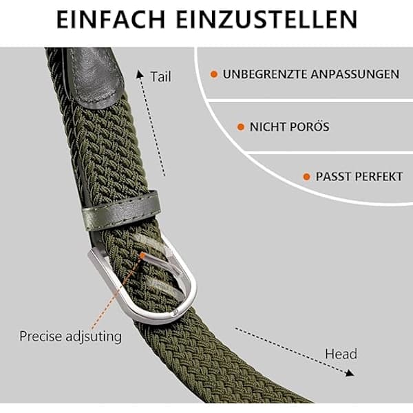 Herrbälte, elastiskt flätat bälte unisex män kvinnor flätat elastiskt stretchvävt bälte 33 mm (1,25 \"), längd 107 cm (42 \") passar midja 84-91 cm (33 \"-36 \"),...