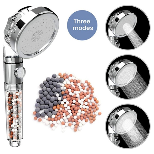 2x 3 moduser Spa Ion Filter Dusjhode Høytrykks Vannbesparende Håndholdt Dusjdyse Premium Bat