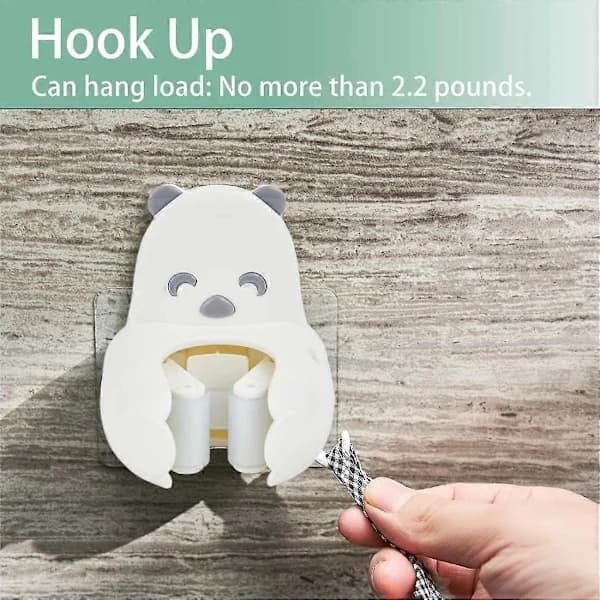 Mopp- og kostholder Selvklebende uten boring Veggmontering Mini Bjørneform (hvit, 2)