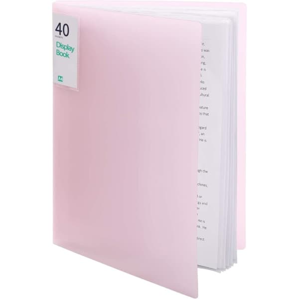 40 Fickor Plast Presentationsbok Portfölj Mapp Rosa
