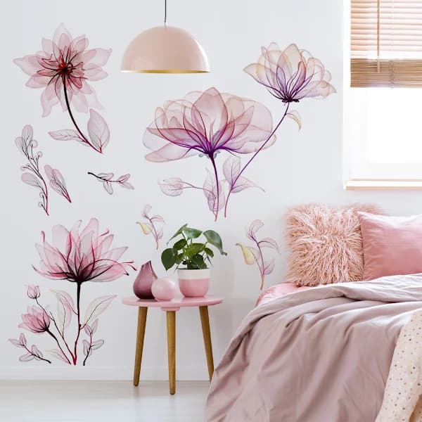 HA-Stora Blommiga Väggdekaler Rosa Blommande Väggstickers Sovrum