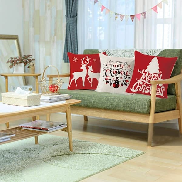 HA-Julkuddar 45x45 cm, Jul Kuddfodral Bomullslinne Dekorativ God Jul Klara Kuddfodral