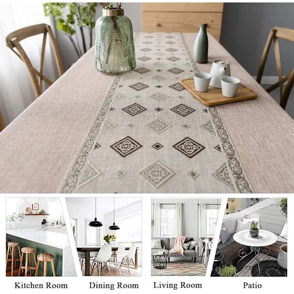 Brun - Rektangulær flekkbestandig duk Brodert linneduk i c