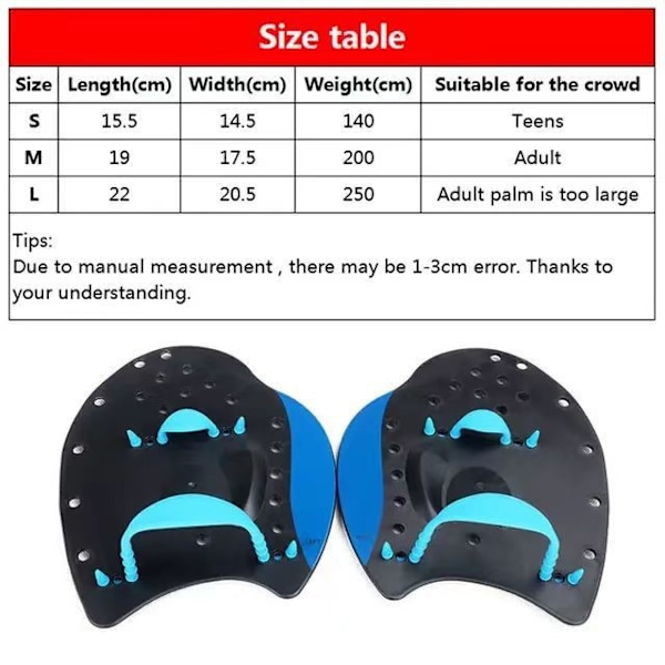 1 par simhandskar för män och kvinnor, simning, simhud, paddelhandskar, vattenmotstånd, vattenträning, aquafitness, för surfing (blå, M)