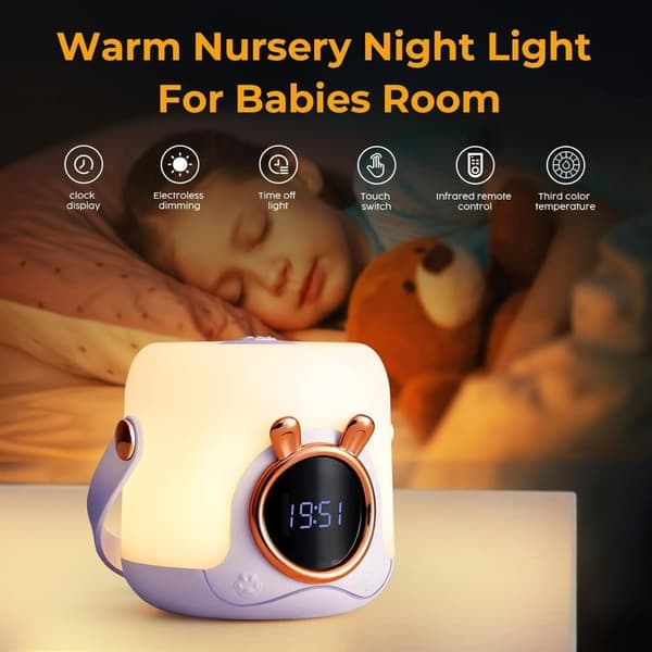 Digitalt vækkeur med LED-natlampe – dæmpbar, timer, bærbar og genopladelig
