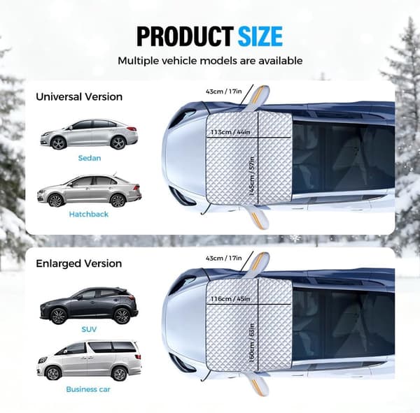 Magnetisk Forrudebetræk, Tre-lags Frost-, Sne- og Solbeskyttelse, Til de fleste biler, SUV'er og Hatchbacks, 145 x 110 cm