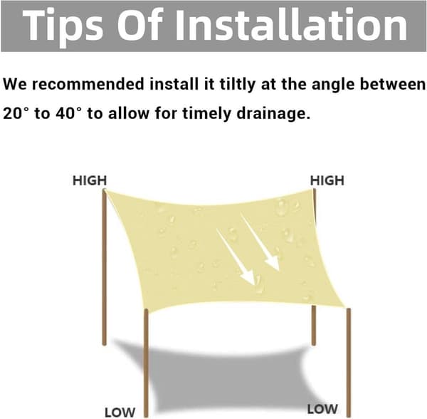 2 x 3m Rektangulært Solsejl, Vandtæt Polyester, UV-resistent, D-ringe i Rustfrit Stål, 4 Reb, Have Terrasse Pool, Beige