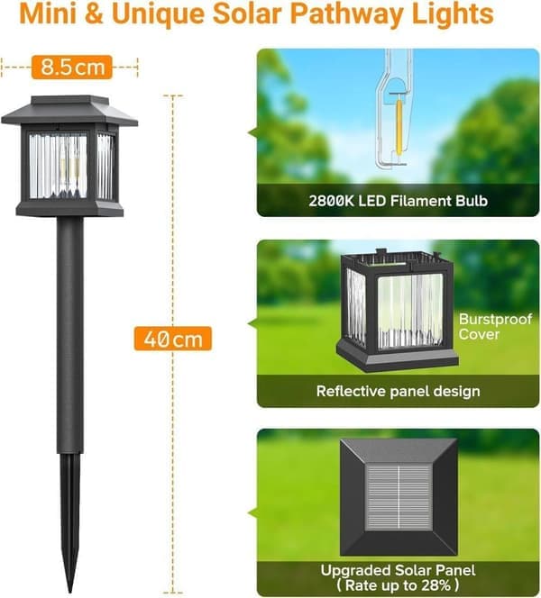 6-pakning Solcellelamper - 10 timers lys, 2800K LED, IP44 Vanntett, Hagedekorasjon