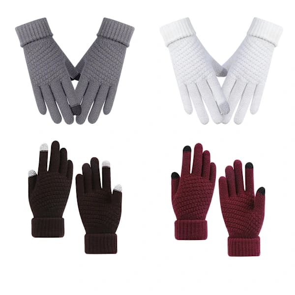 4 par dame vinter touchscreen handsker varme fleeceforede strikkede handsker elastisk manchet vinter sms-handsker Brun + fuchsia + hvid + grå