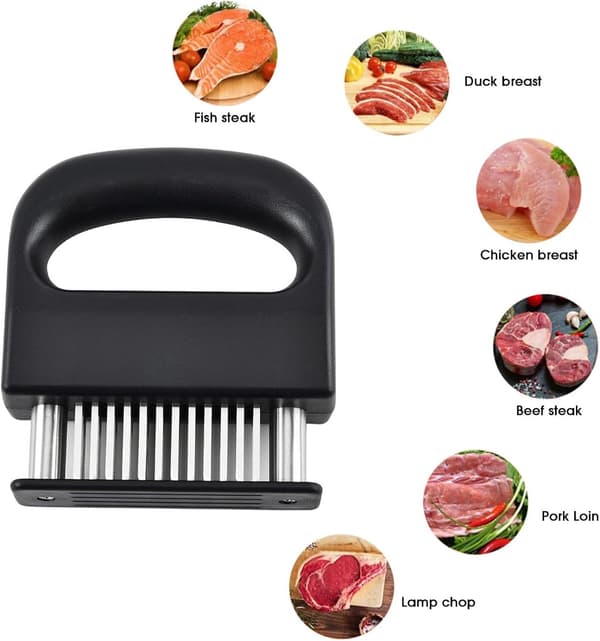 Kødsmørner, 48 knive i rustfrit stål til hurtig marinering, hjemmekøkken og grill, sort, 12,5 x 10,8 cm, 2-pak