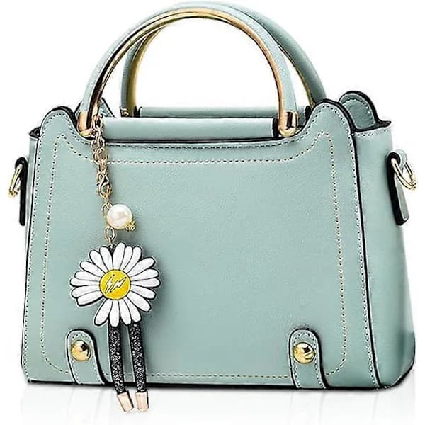 HA~Liten Crossbody Väska för Kvinnor Topphandtag Väskor Söta Axelväskor PU Läder Flap Messenger Damväskor Handväska med Blomprydnad (Ljusgrön)