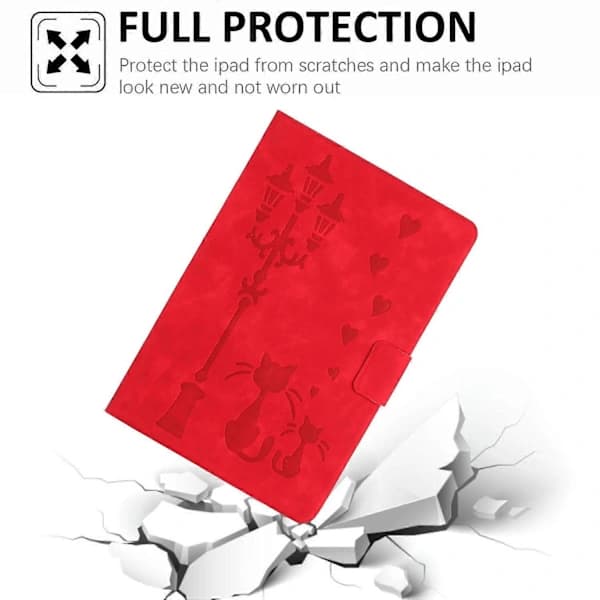 HA~Etui til iPad mini (2024)/mini (2021) Par Kat Trykt Mikrofiberlæder Smart Tablet Etui - Rød