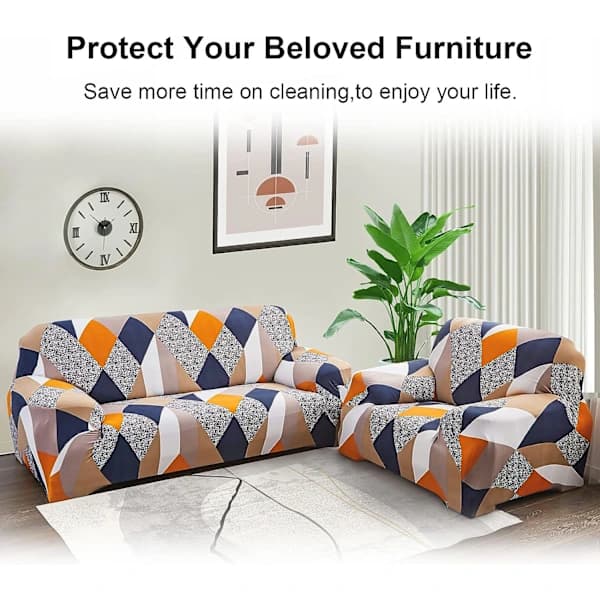 Oransje Geometri Stretch Sofatrekk 2-seters Sofatrekk med Arm
