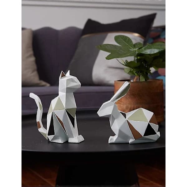 HA~Katteskulptur Statue Geometrisk Figurinindretning Polyresin Kunstgaver 18,5 cm
