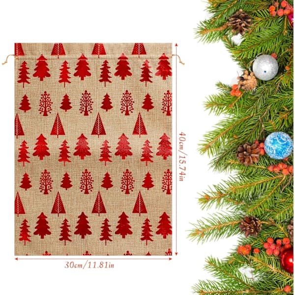 4 st julklappspåsar med dragsko, 30x40 cm linne julklappsförpackningspåsar återanvändbara julgodispåsar