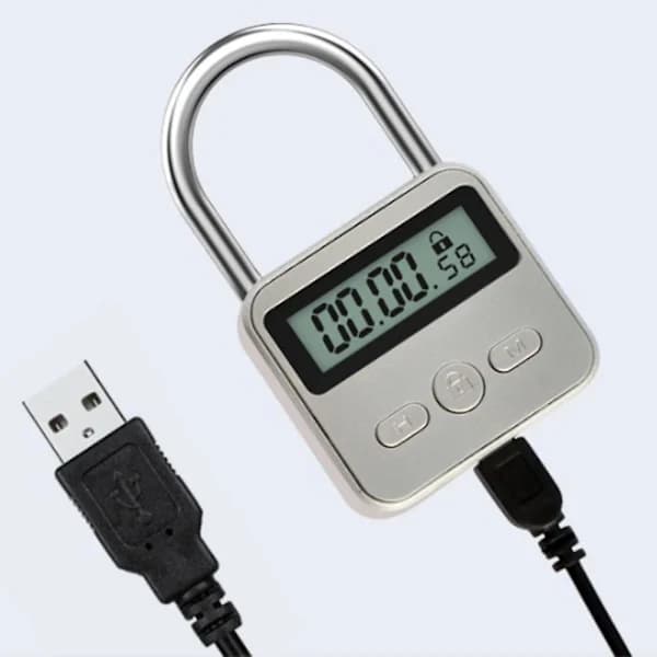 HA-Metall Timer Lås LCD-skjerm Multifunksjonell Elektronisk Tid 99 Timer Maks Timing USB Oppladbar Timer Hengelås Sølv