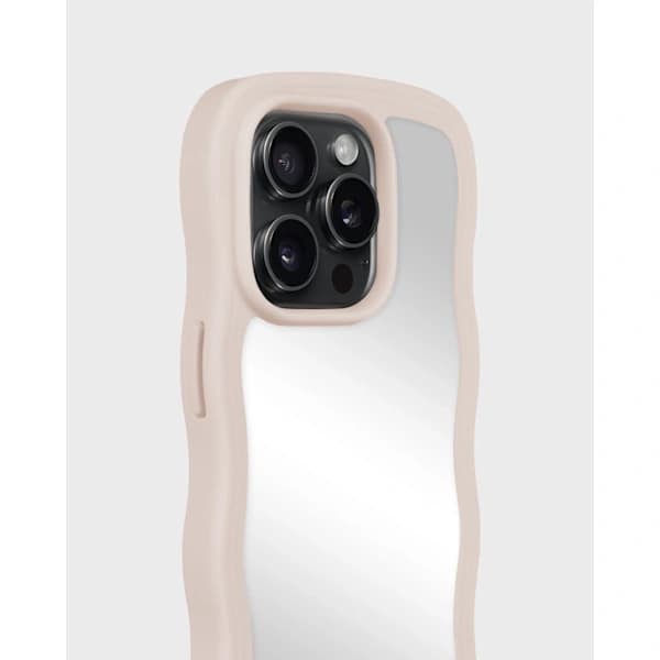 held iPhone 15 Pro Deksel Bølgete Lys Beige Speil 54 54