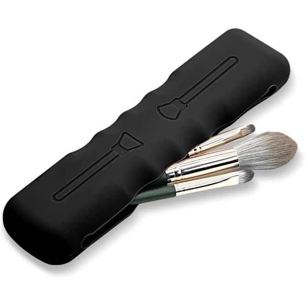 Rejsestativ til makeupbørster, blødt og elegant makeupværktøjs etui til rejser, Sort