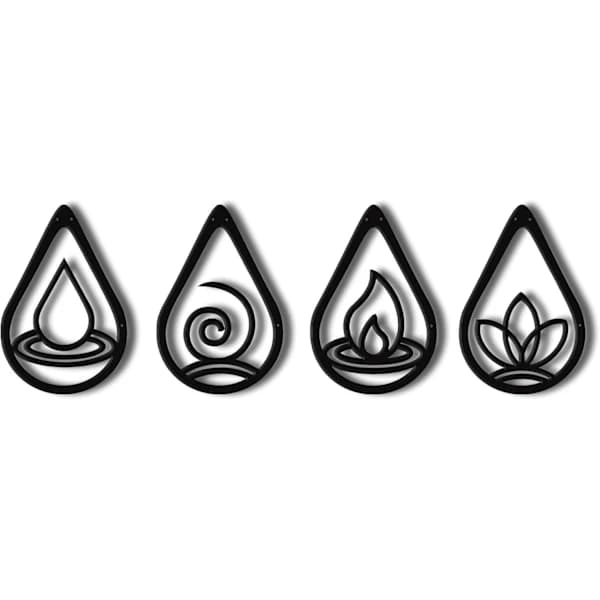 Metallväggkonst, Fyra Element Symbol, Jord Luft Eld Vatten och Luft Eld, Geometrisk Väggdekoration, Inomhusväggdekoration