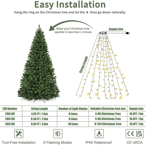 Heta 2025 LED Stjerne Juletrestjerne Lys USB Fjernkontroll}1,5 meter 200 lys}Farget Lys Color Light 1,5 meter 200 lys