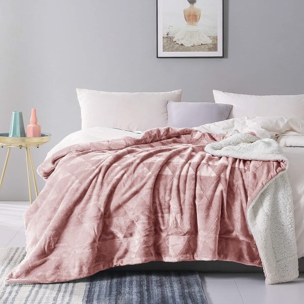 /HA/Soffatæppe – 3D jacquard blødt varmt dekorativt tæppe – komfortabelt, plysset, fluffy, luftigt rosa sengetæppe, sofa, 130 * 180 cm