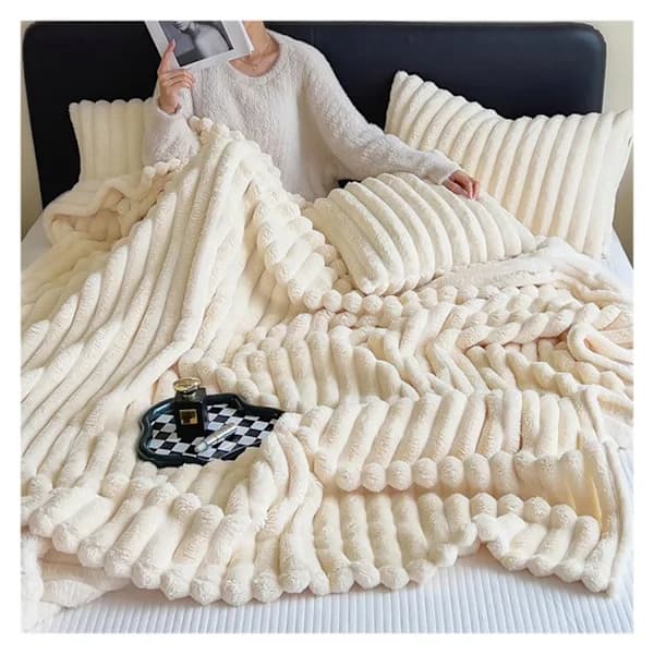 Luksuriøst plysjteppe, koselig, fluffy, for seng, sofa gul