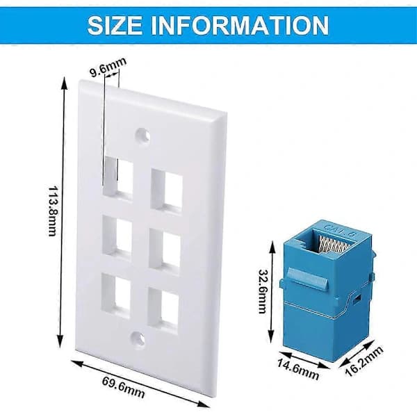 2-pak 6 Port Ethernet Vægplade, Rj45 Cat6 Hun Til Hun Inline Patchpaneler Ethernetkabel F FT