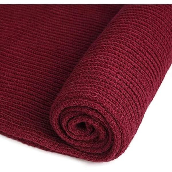 Varm höst- och vinterhalsduk, Unisex enfärgad stickad garnvinterhalsduk - Vinröd