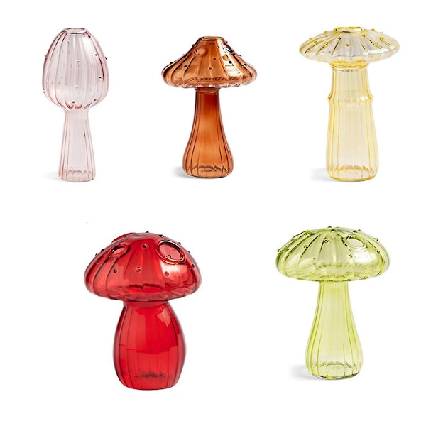 Mushroom Glass Planter, Set med 5 fargede planteformeringstasjoner, Mini Terrarium for planter, Unik