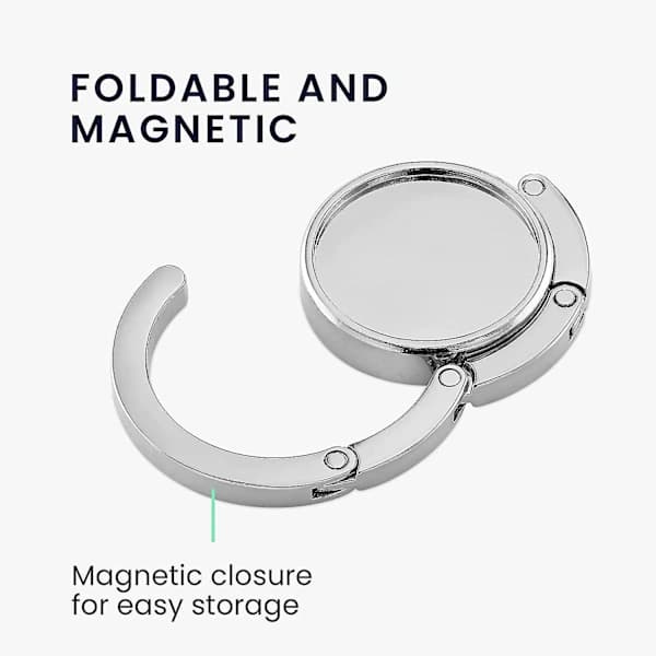 HA Handbag Hook - Metal Foldable Bag Hook - Bag Holder for Table or Desk Handbag Hanging - Silver 2pcs