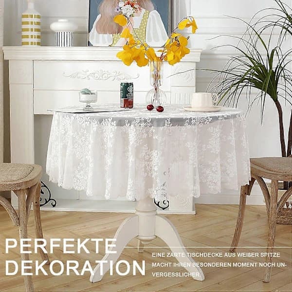Hvit vintage rund duk i blonde