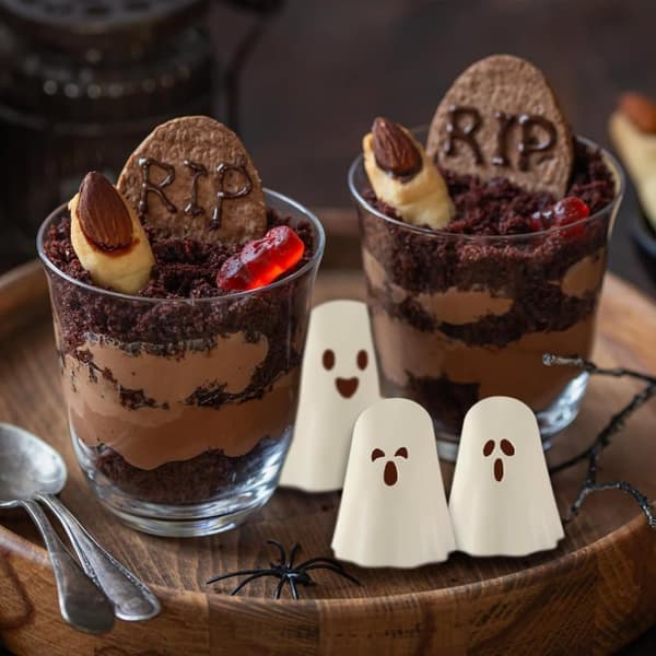 2-pak Halloween Silikoneform, 3D Spøgelsesform, Non-stick Chokoladeforme med 9 Huller til Gelé, Gummier, Budding