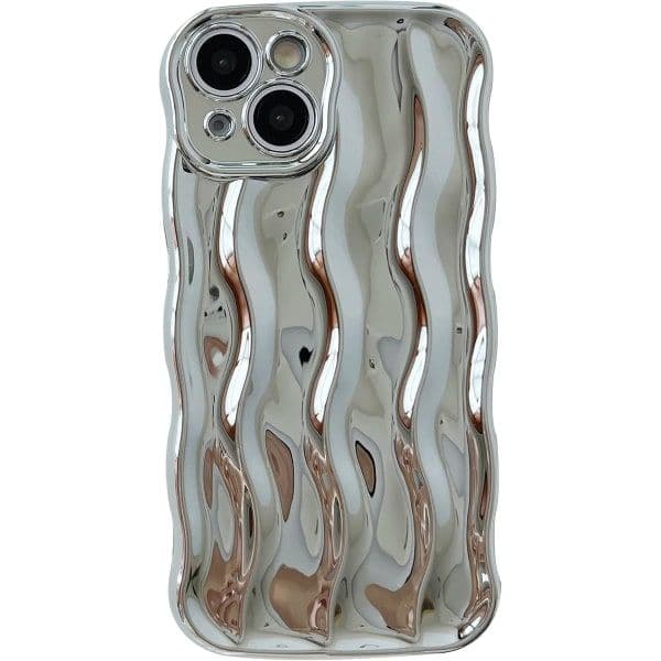 Caseative Vandbølgemønster Krøllet Bølgemønster Blødt Kompatibelt med iPhone-etui (Sølv, iPhone 14)