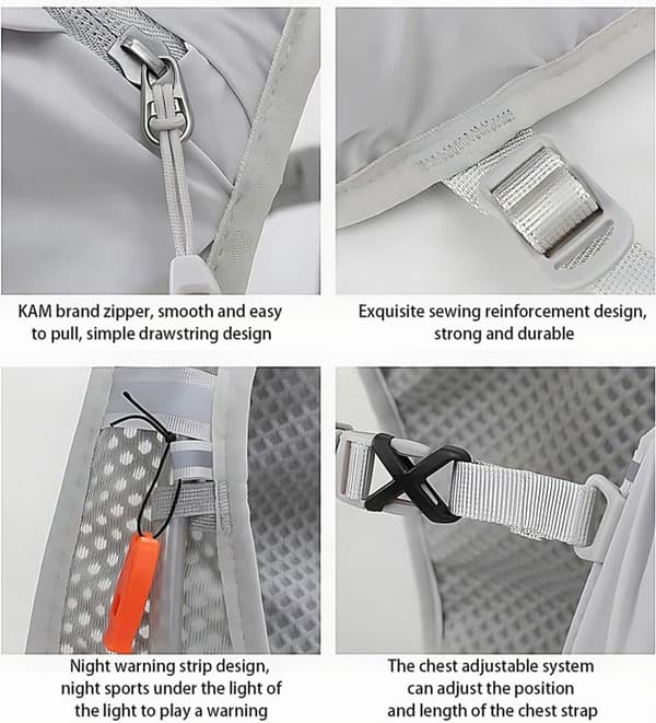 Hydration Løbevest med Flaskeholder, Ultralet Åndbar med Refleksstriber, Unisex til Løb, Cykling & Vandring, Grå