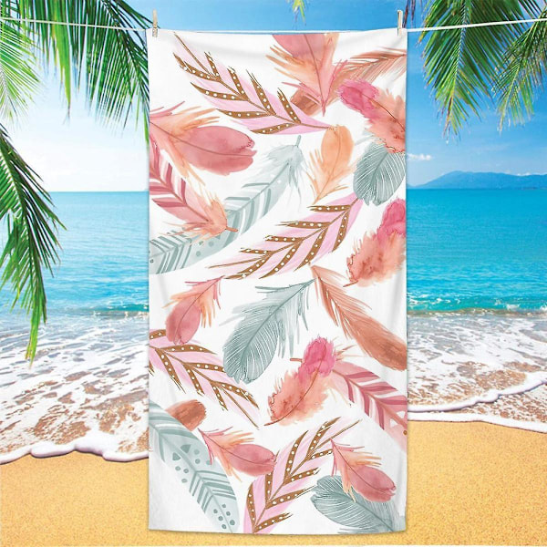 Strandhåndklæde med fjerprint, mikrofiber badehåndklæde, tæppe til at sidde på ved havet, sjal, svedhåndklæde, overdimensioneret 80x160 cm, picnic, yogamåtte