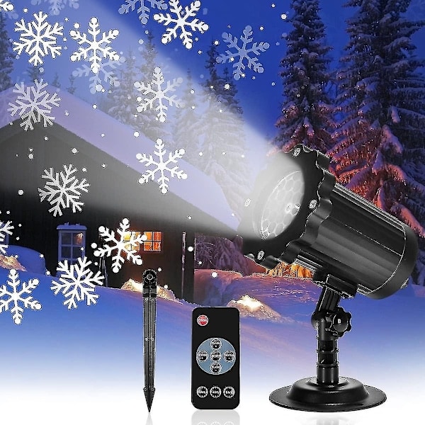 /HH/LED-projektor Jullampa Snöfall Ljus med Fjärrkontroll IP65 Vattentät Utomhus och Inomhus Juldekoration Snöflinga LED Jul-Perfekt