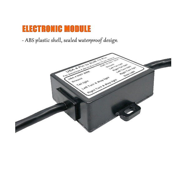 Adapter for tilhengerlys fra USA til EU, for USA 4-pin flat pluggkontakt til europeisk tilhenger 13-pin rund plugg