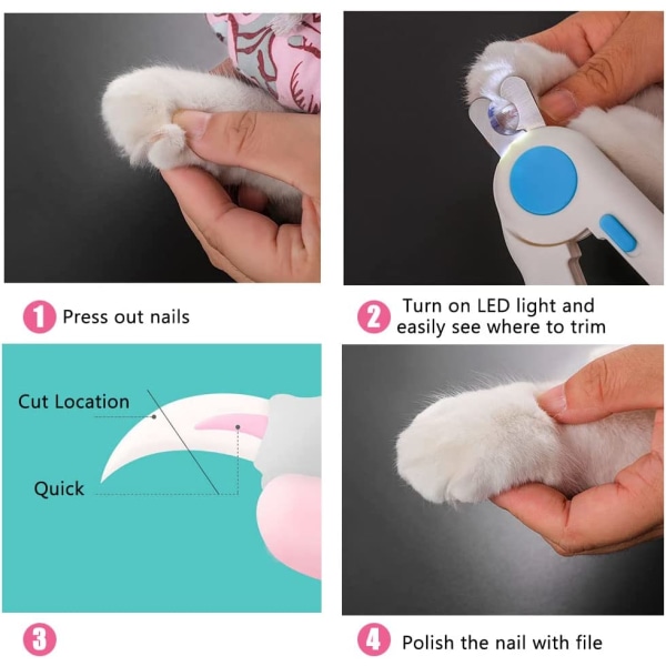 Nagelklippare och nagelfil för katt och hund med LED-ljus