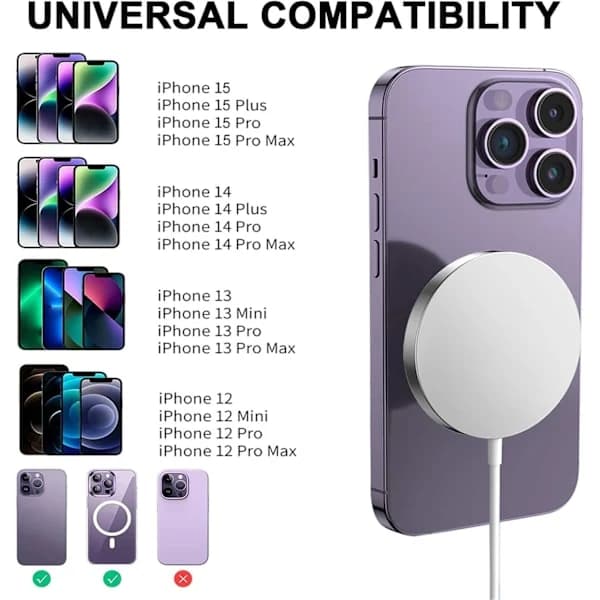 Opdateret version - til iPhone 14 trådløs oplader [MFi-certificeret] til iPhone trådløs oplader, 15W USB-C hurtigopladningskabel