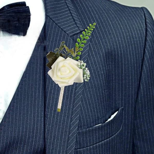 Blomsterskum Corsage Bryllupsblomster For Bryllup (Hvit, 6-pakning)