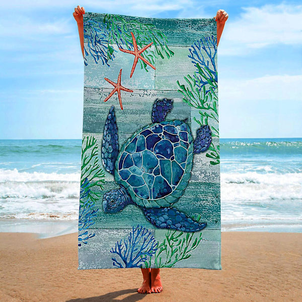 Sommar Unisex Ocean Life Turtle Ultra-Fine Fiber Strand Simning Multifunktionell Snabbtorkande Absorberande Reshandduk 80*160cm.