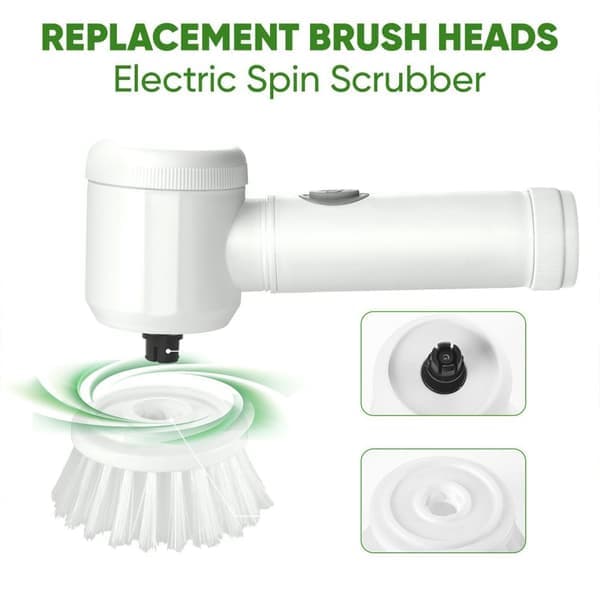 Electric Cleaning Brush with 5 Replaceable Heads - USB Charging, IPX6 Waterproof, White