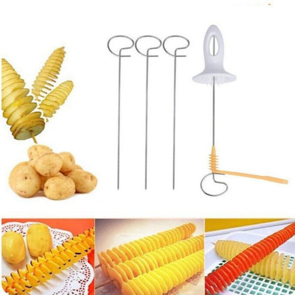 Tornado Spiral Kartoffelskærer Manuel Slicer Scope Fry Vegetable Spiralizer Chips Maker med 4 rustfrit stål Sticks Manuel Twisted